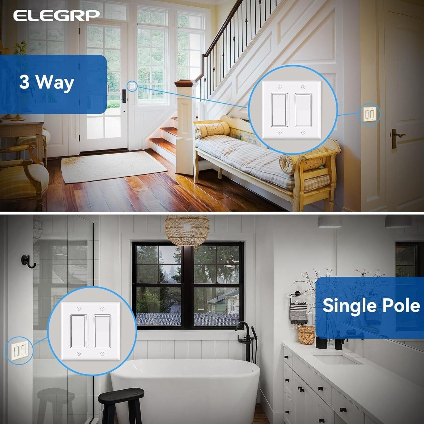 ELEGRP Digital Dimmer Light Switch for 300W Dimmable LED/CFL Lights and 600W Inc
