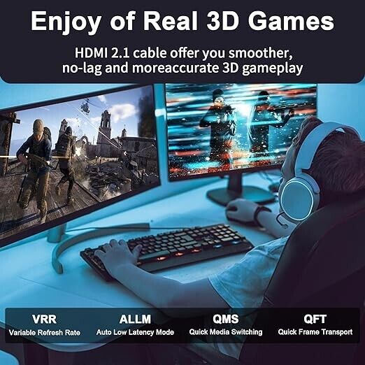 8K HDMI Cable 10 FT, 48Gbps 8K@60Hz 4K@120Hz, HDCP 2.2 & 2.3, DTS:X, HDR 10 Com
