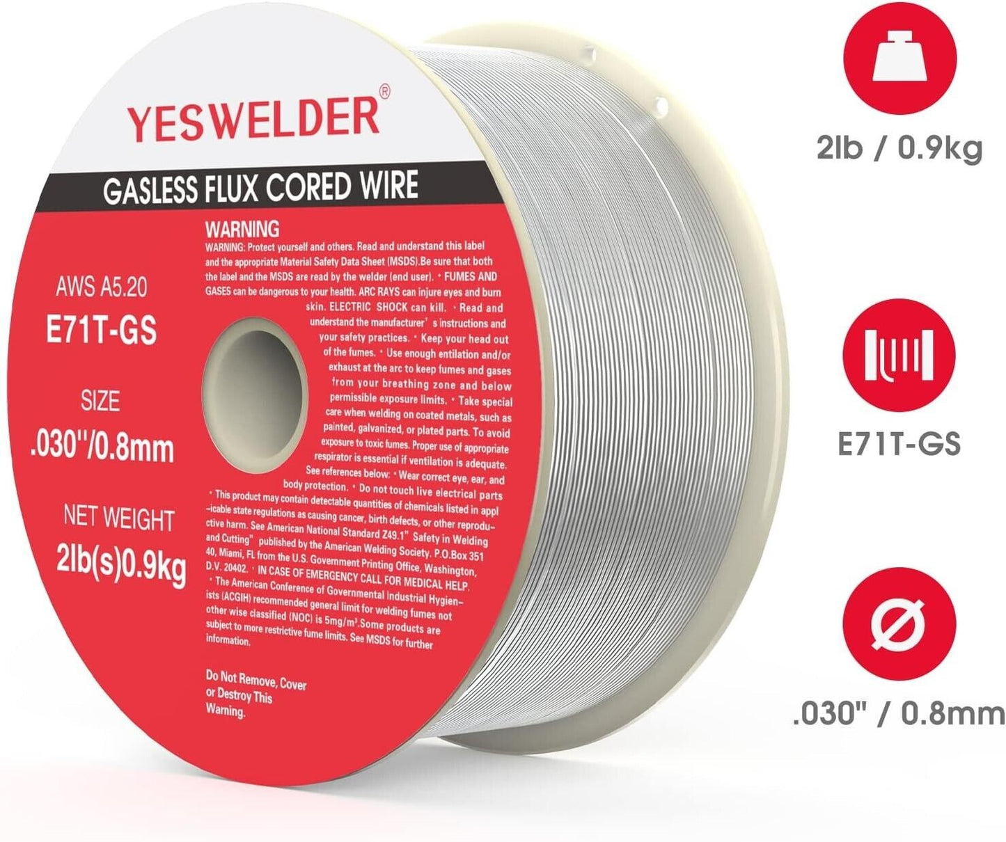 YESWELDER Flux Core Gasless Mig Wire, Mild Steel E71TGS .030-Diameter, 2-Pound S