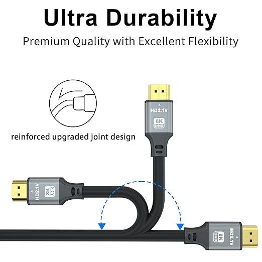 8K HDMI Cable 10 FT, 48Gbps 8K@60Hz 4K@120Hz, HDCP 2.2 & 2.3, DTS:X, HDR 10 Com