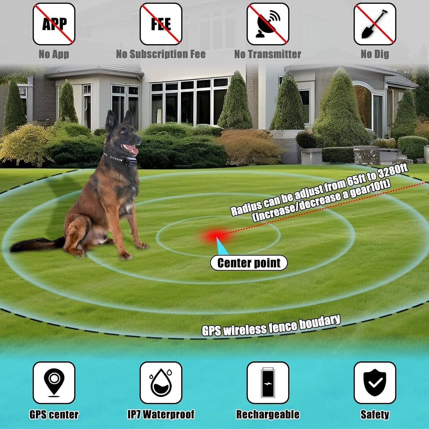 E-FENCE GPS Wireless Dog Fence,Dog Collar Electric Fence,Electric Wireless Pet F
