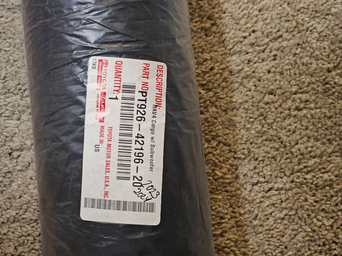 Genuine Toyota Cargo Mat Carpet Models With Sub-Woofer PT926-42198-20 New