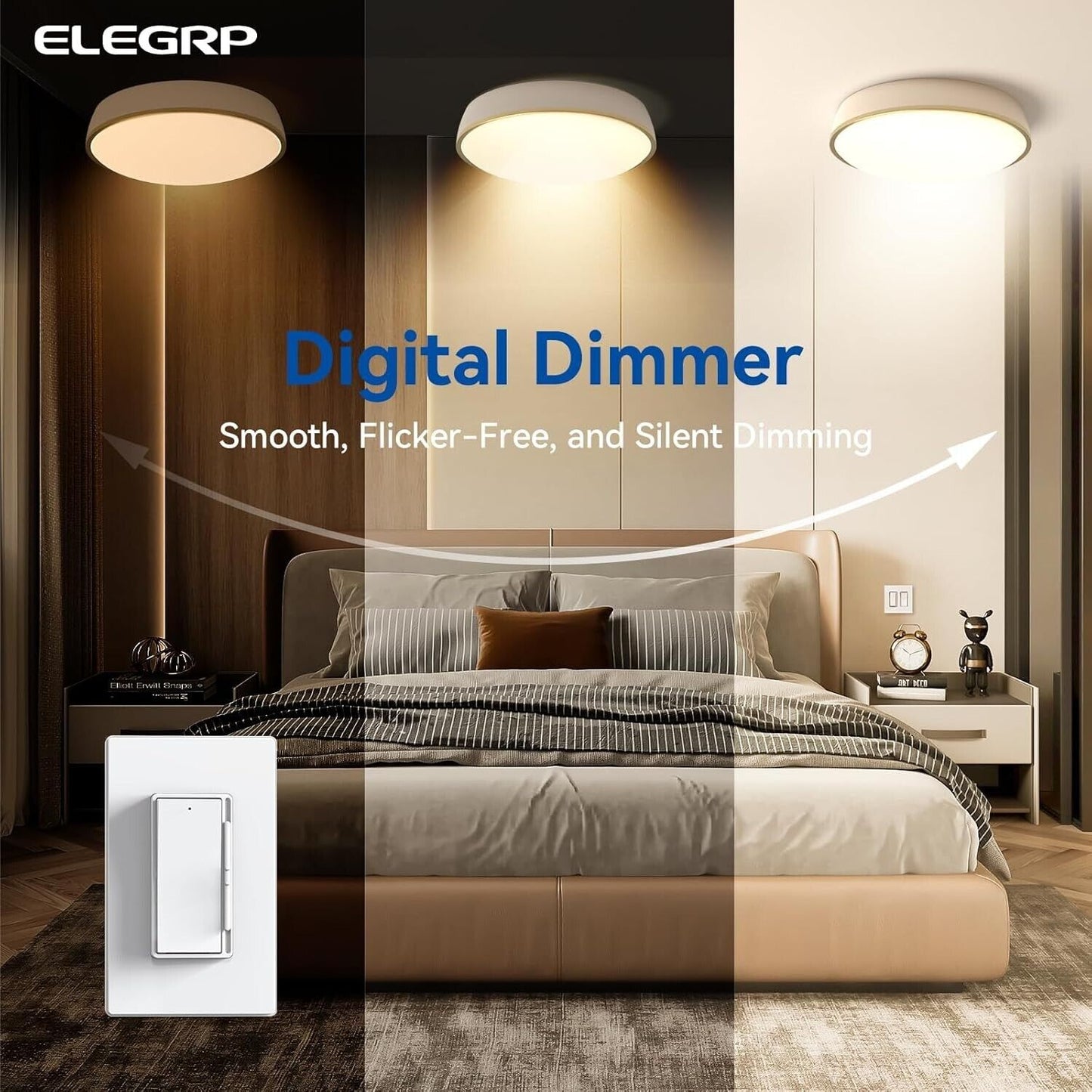ELEGRP Digital Dimmer Light Switch for 300W Dimmable LED/CFL Lights and 600W Inc