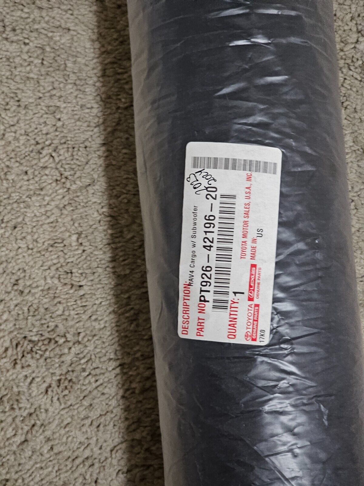 Genuine Toyota Cargo Mat Carpet Models With Sub-Woofer PT926-42198-20				 	New