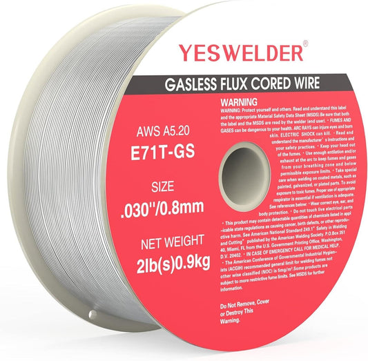 YESWELDER Flux Core Gasless Mig Wire, Mild Steel E71TGS .030-Diameter, 2-Pound S