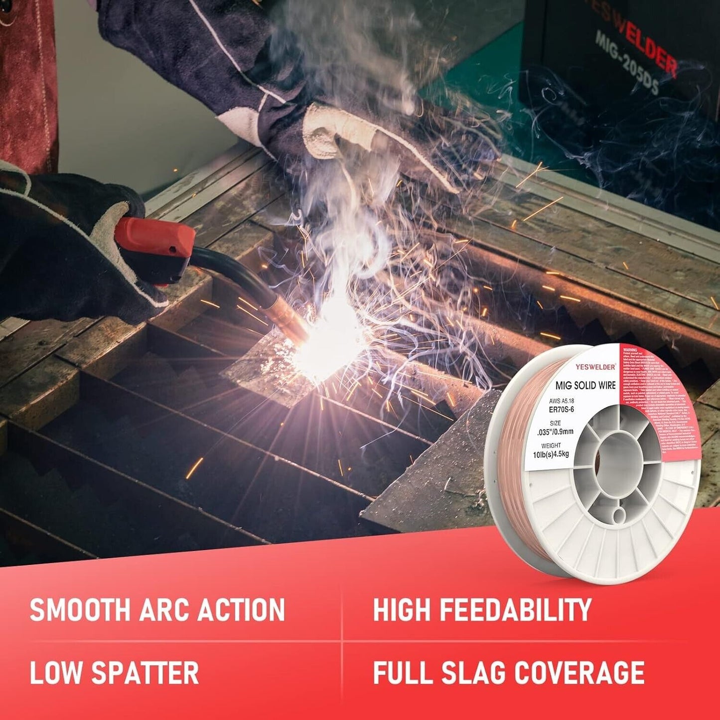 YESWELDER ER70S-6 .030-Inch on 10-Pound Spool Carbon Steel Mig Solid Welding Wir